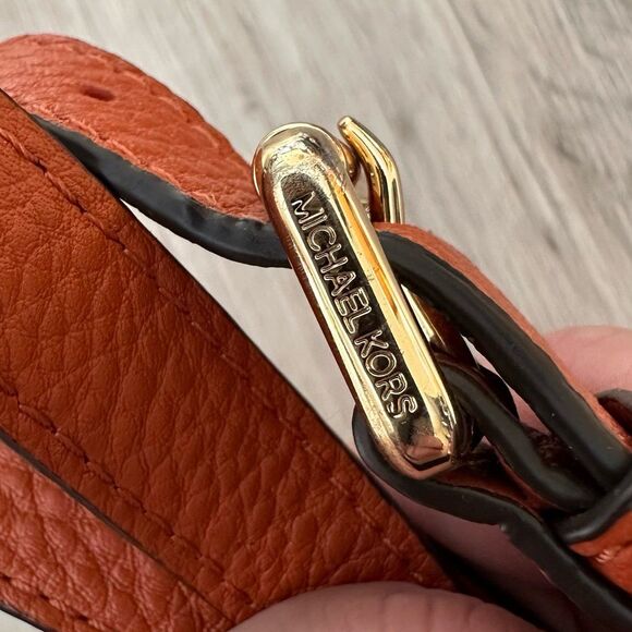 Michael Kors Burnt Orange Leather Buckle Adjustment Gold Hardware Purse Strap - Picture 3 of 6